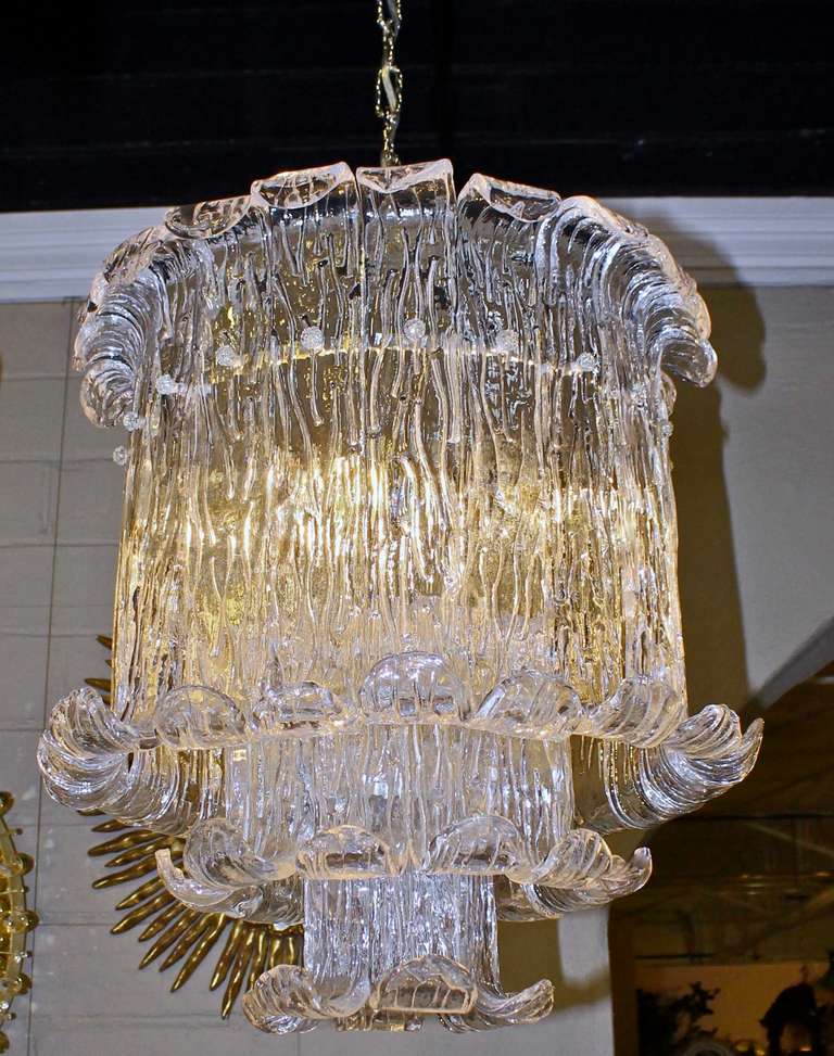 Murano Mazzega Clear Textered Glass Chandelier 2