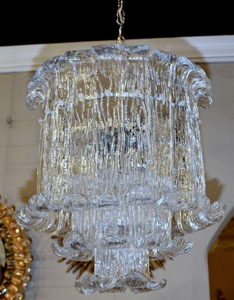 Murano Mazzega Clear Textered Glass Chandelier 4