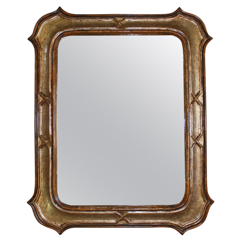 Italian Silver Gilt and Painted Neoclassic Carved Wood Wall Mirror For Sale