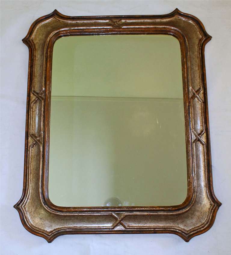 Italian Silver Gilt and Painted Neoclassic Carved Wood Wall Mirror For Sale 2