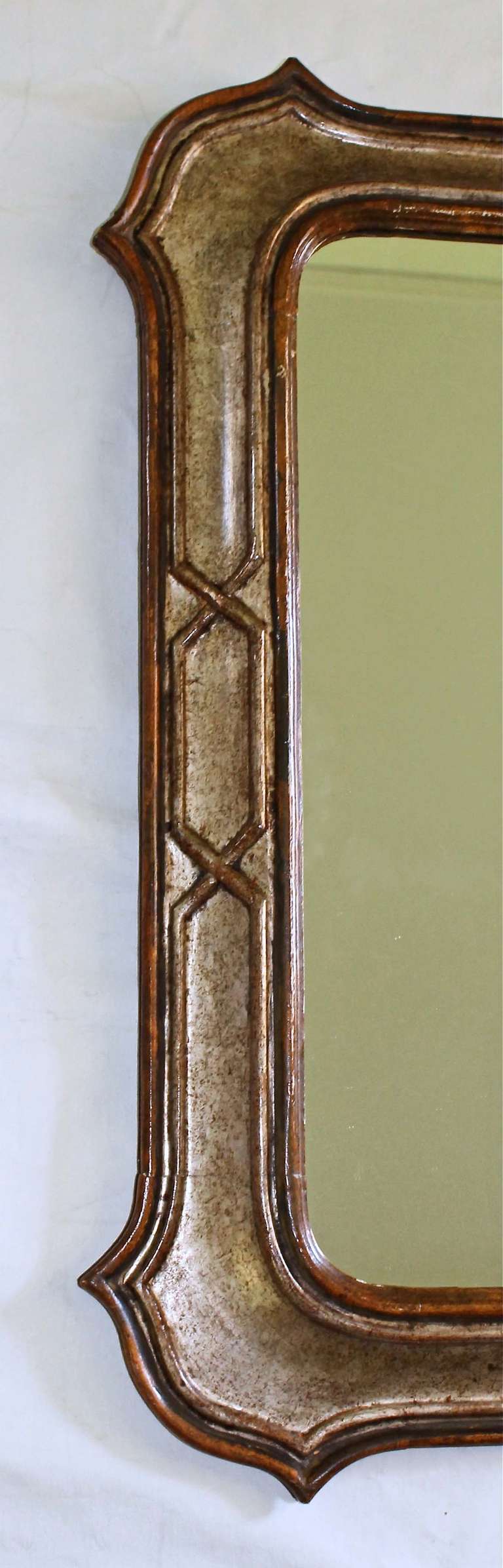 Italian Silver Gilt and Painted Neoclassic Carved Wood Wall Mirror For Sale 3