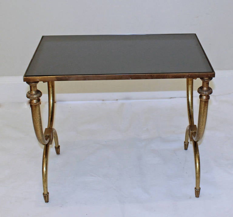 French Neoclassic Curule Form Brass Side End Table In Good Condition In Dallas, TX