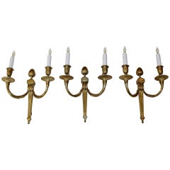 Trio Maison Baguès Bronze Louis XVI Style Sconces