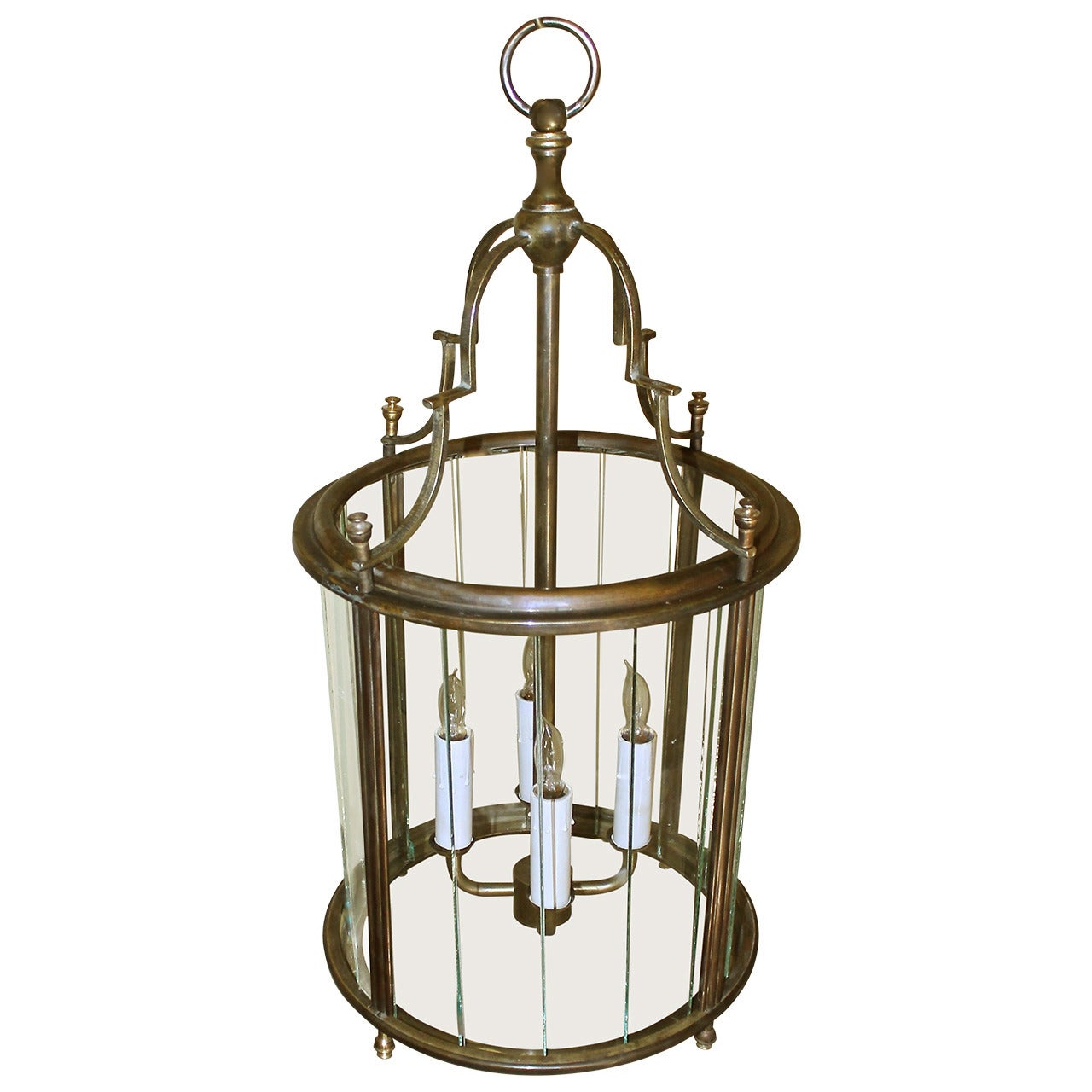 Italian Neoclassic Brass Hall Lantern Pendant Light For Sale