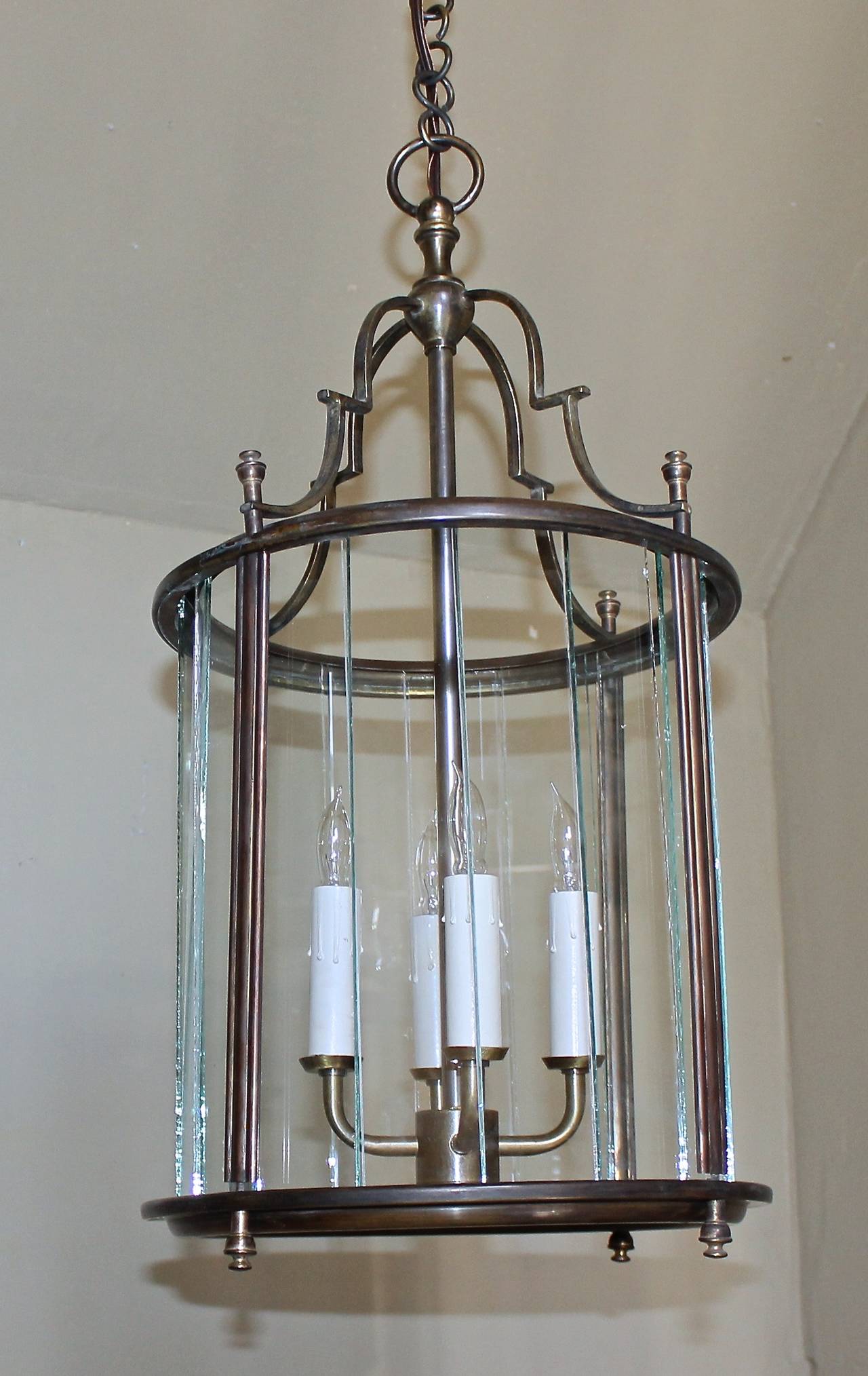 Mid-20th Century Italian Neoclassic Brass Hall Lantern Pendant Light For Sale