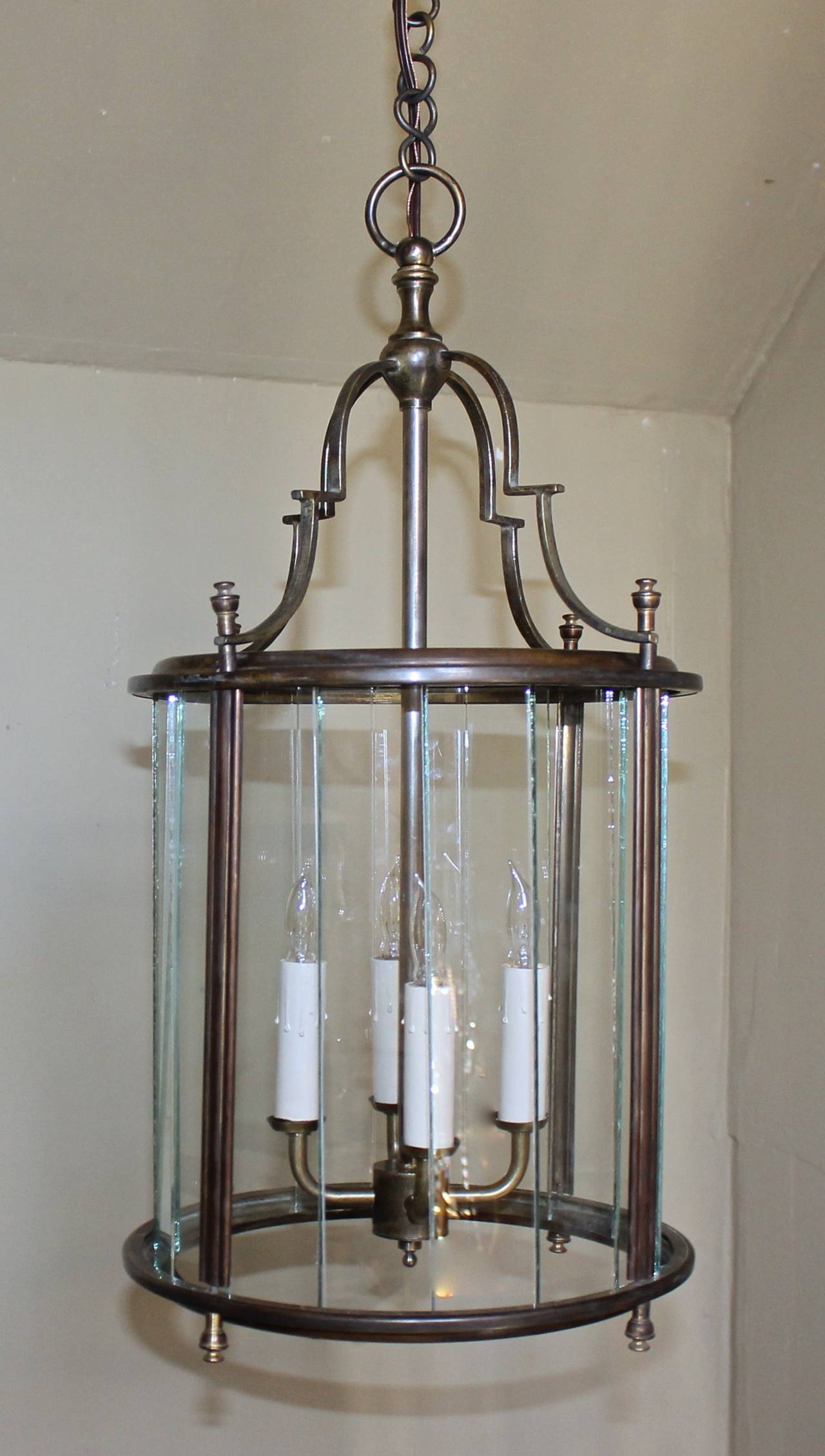 Italian Neoclassic Brass Hall Lantern Pendant Light For Sale 1