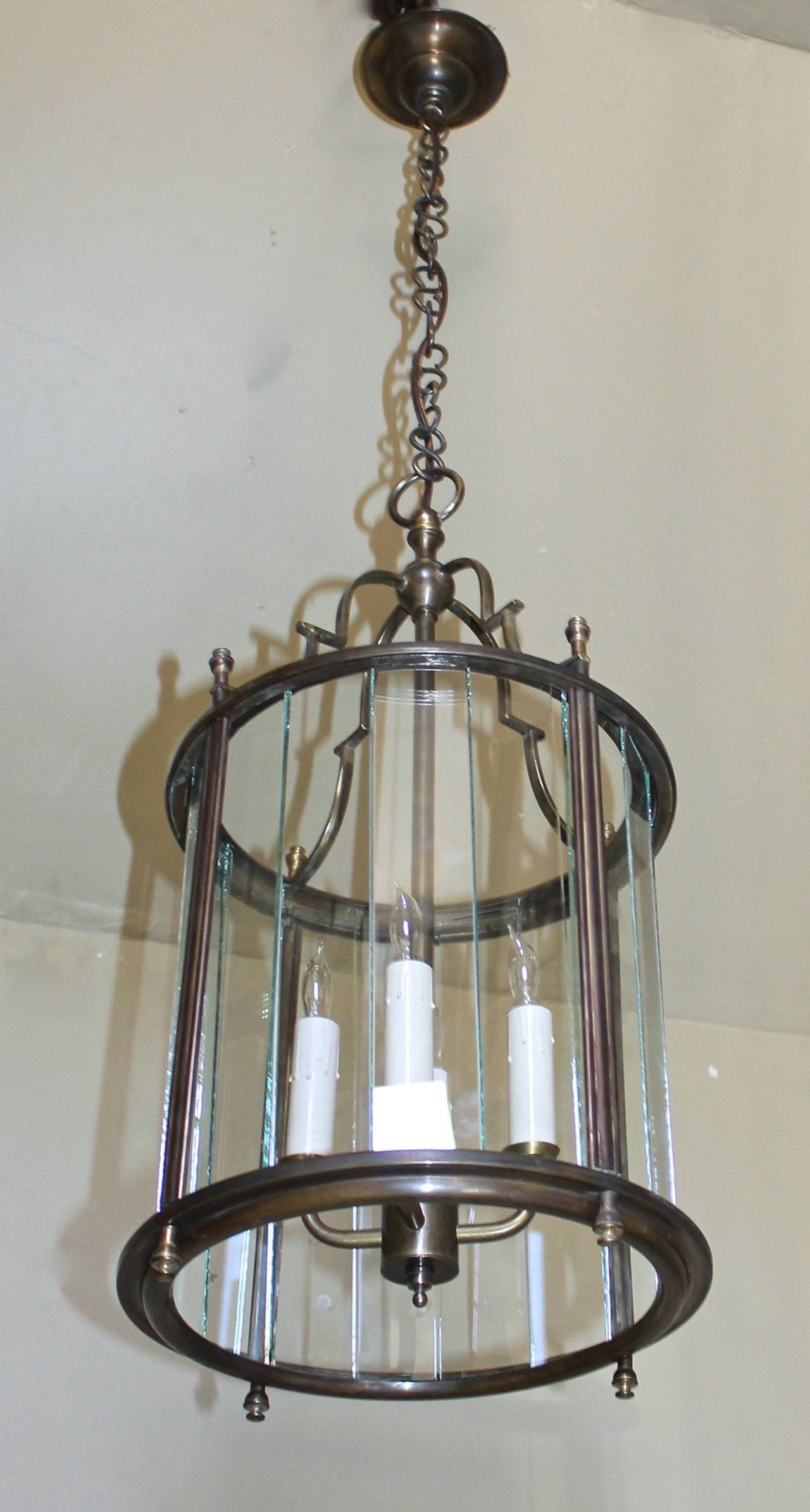 Italian Neoclassic Brass Hall Lantern Pendant Light For Sale 5