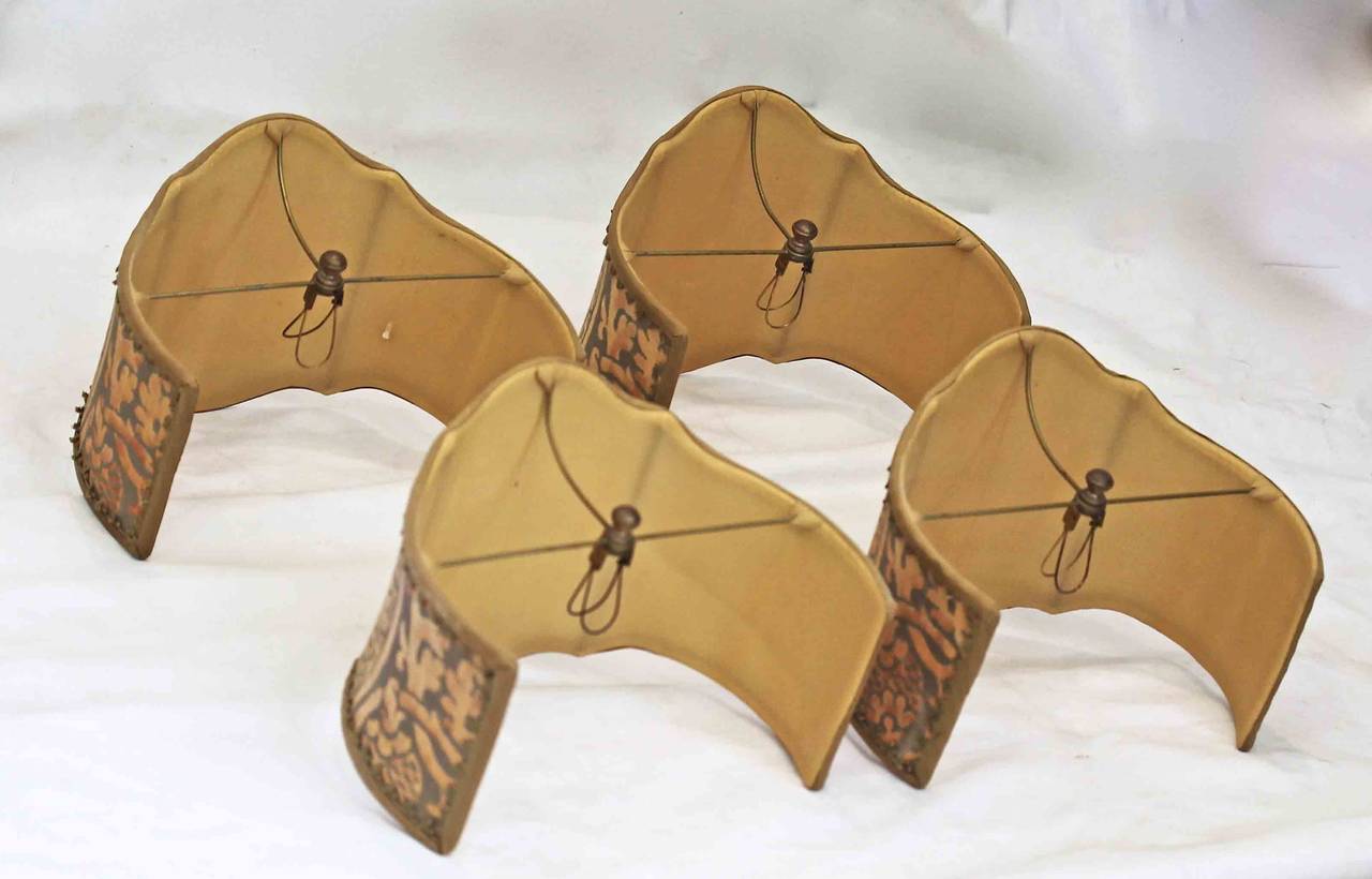 20th Century Set of Four Fabric Shield Back Sconce or Lamp Shades in Fortuny Orsini Fabric