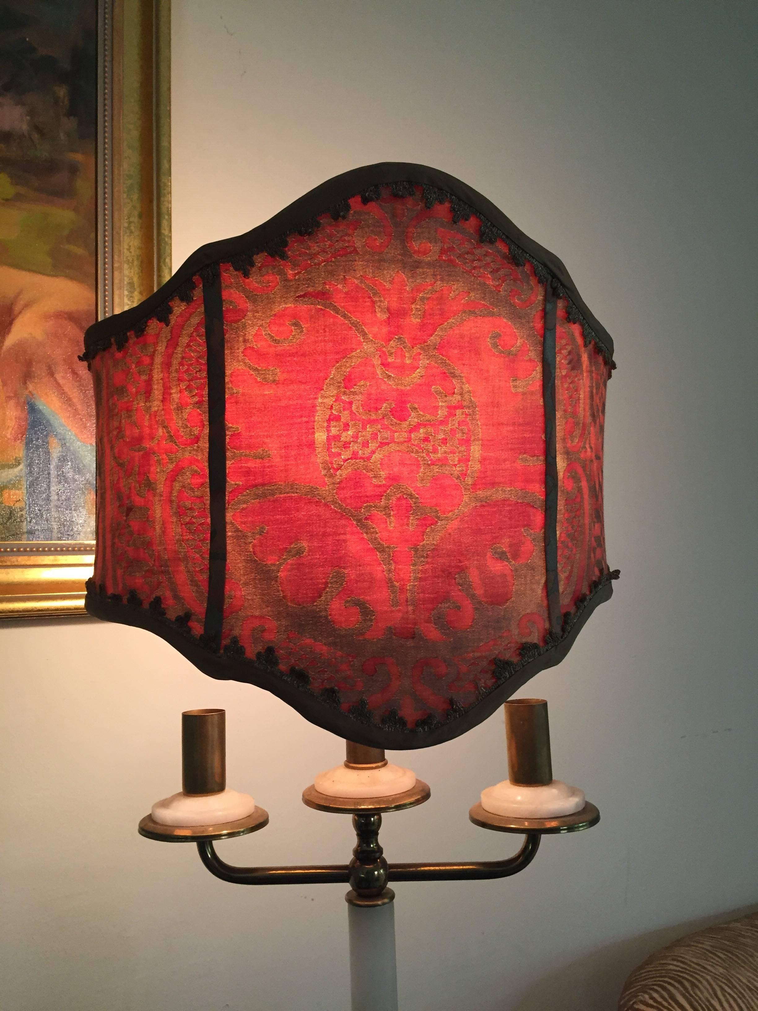 Steel Set of Four Fabric Shield Back Sconce or Lamp Shades in Fortuny Orsini Fabric