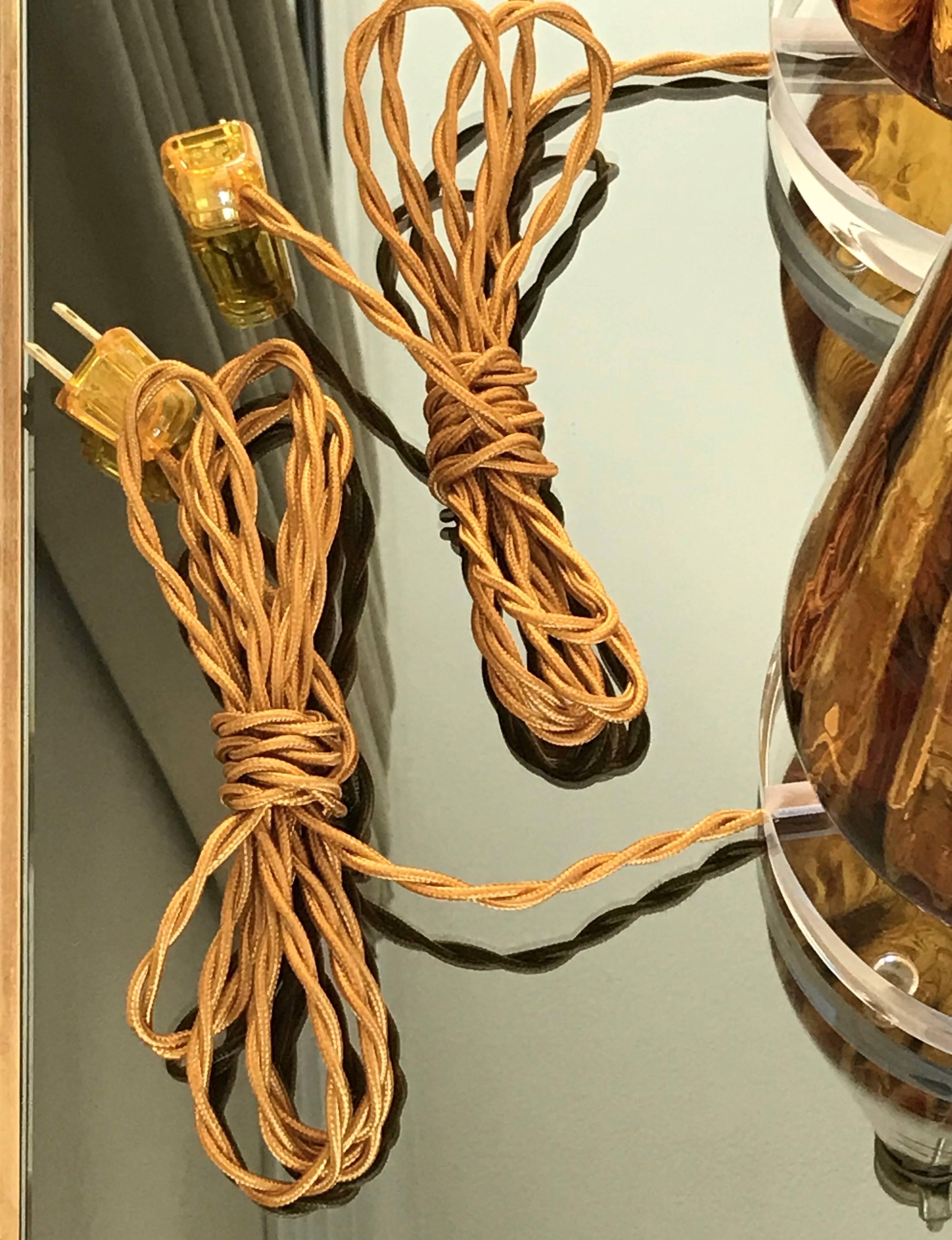 Pair Italian Amber Glass Teardrop Shaped Lamps 1