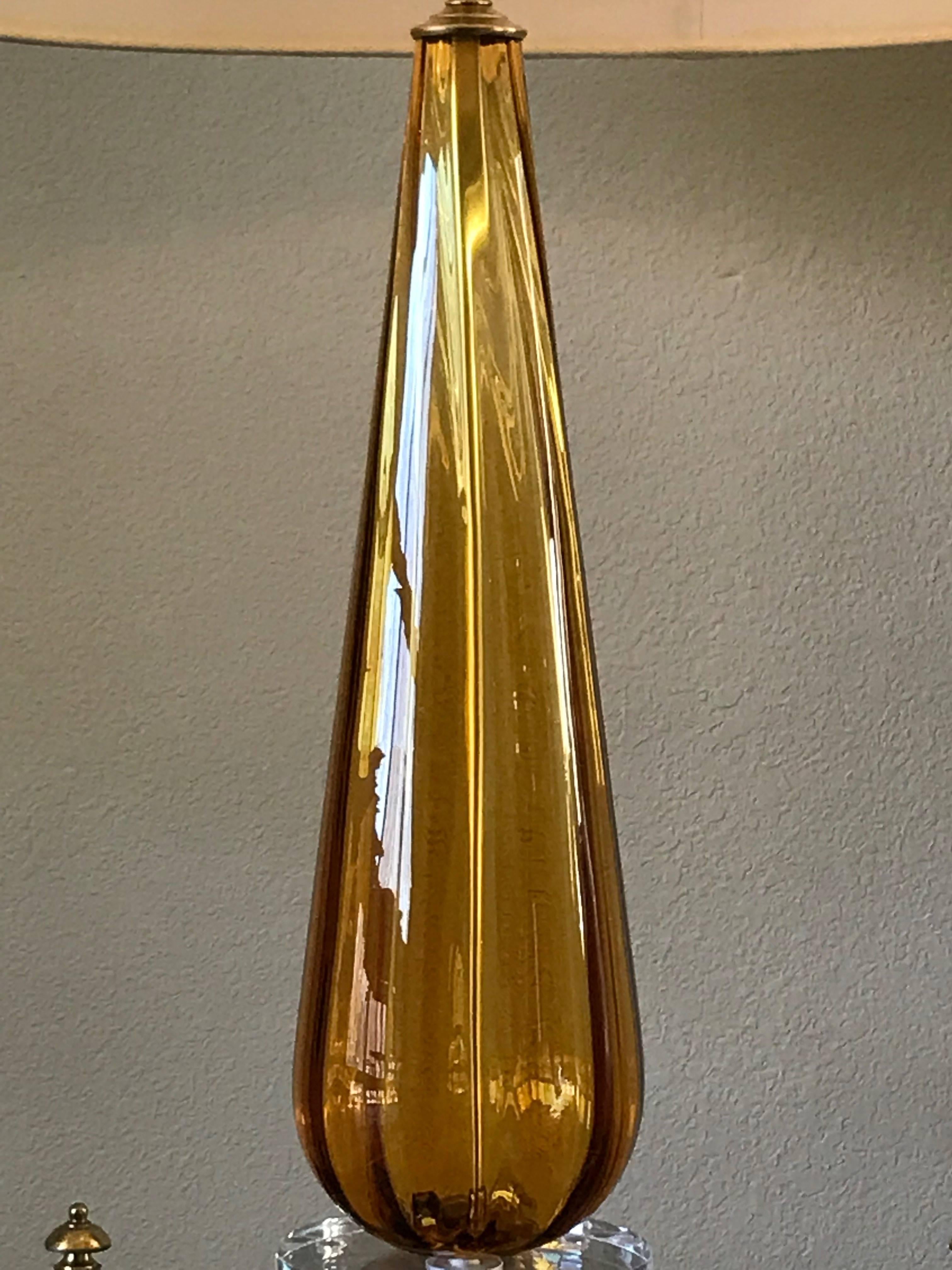 Pair Italian Amber Glass Teardrop Shaped Lamps 2
