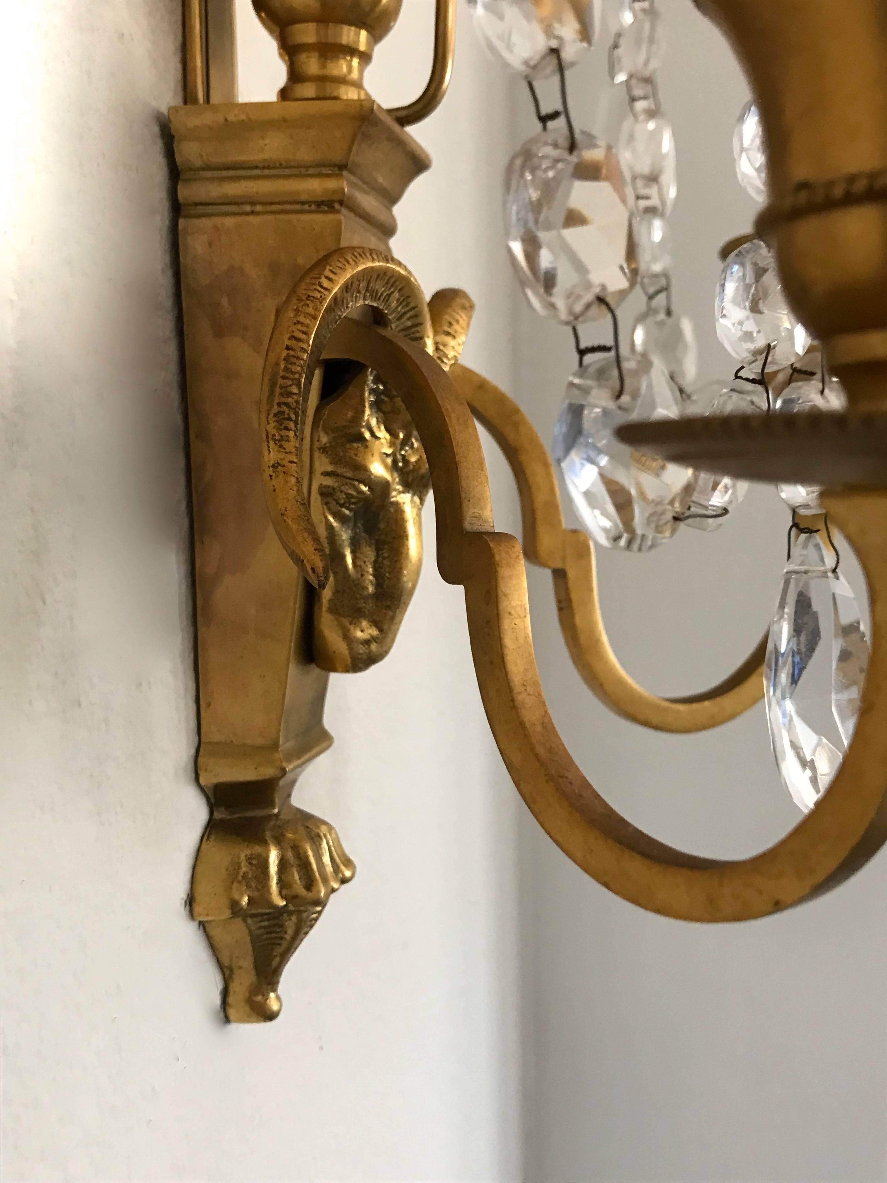 Pair of Swedish Gustavian or Baltic Doré Gilt Bronze Ram's Head Wall Sconces For Sale 4