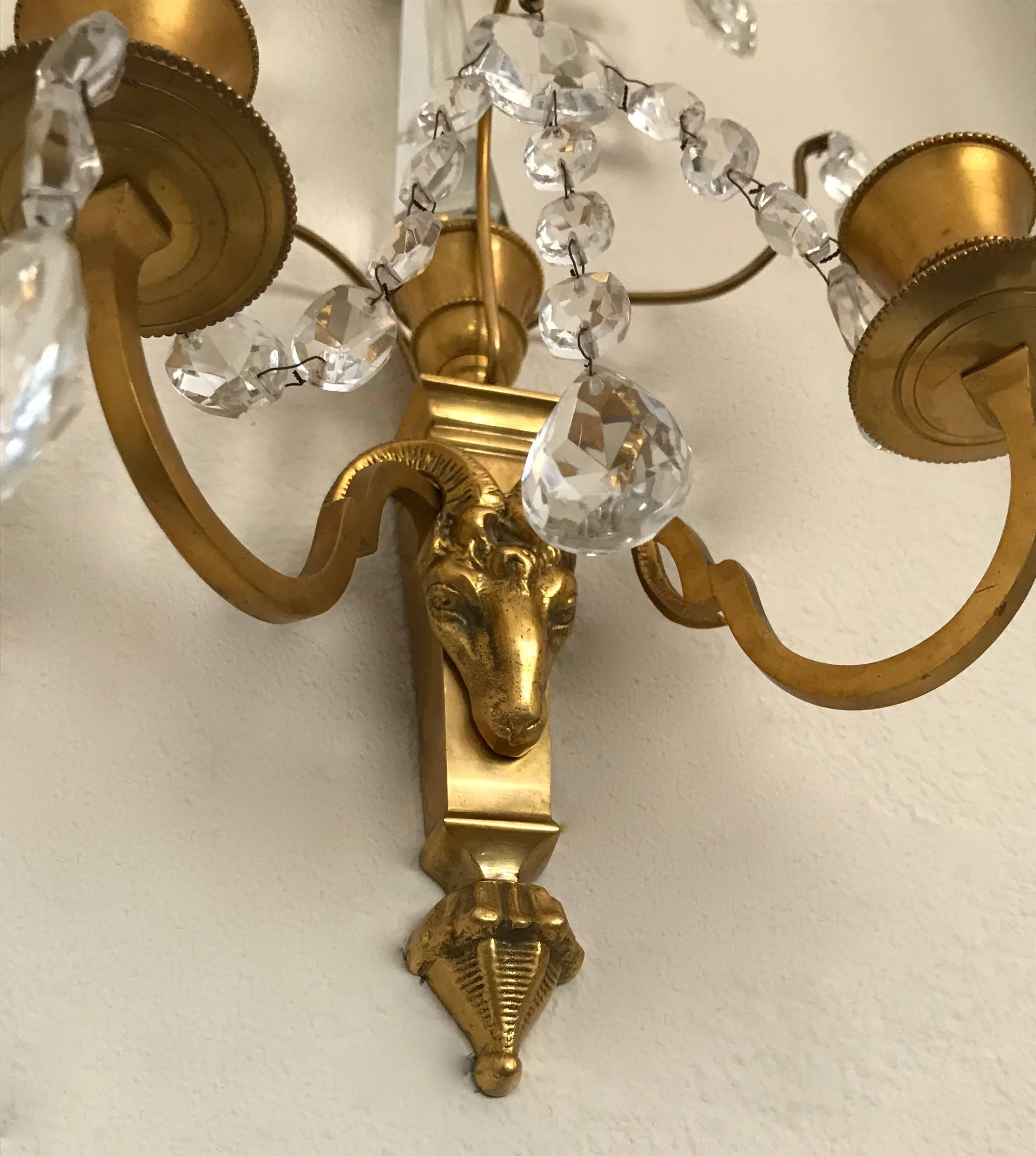 Pair of Swedish Gustavian or Baltic Doré Gilt Bronze Ram's Head Wall Sconces For Sale 5