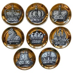 Set of Eight Fornasetti Corone Crown Coasters