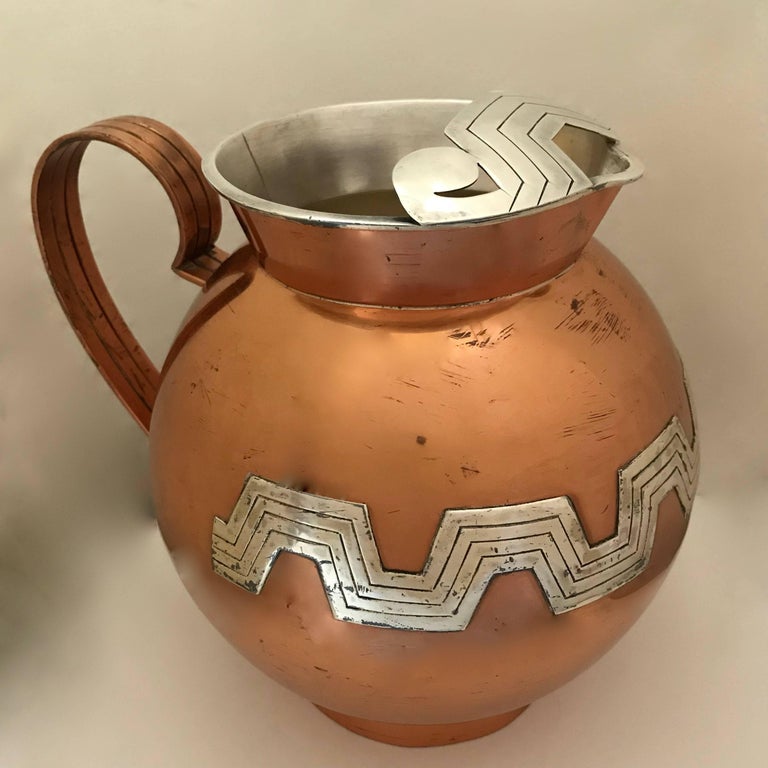 Mexican Modernist Taxco Victoria Copper And Sterling Water Pitcher Beauteous Decorative Water Pitcher Mexican Modernist Taxco Victoria Copper And Sterling Water Pitcher Beauteous Decorative Water Pitcher