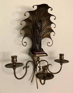 Pair of Shou Xing Bronze Art Deco Wall Sconces