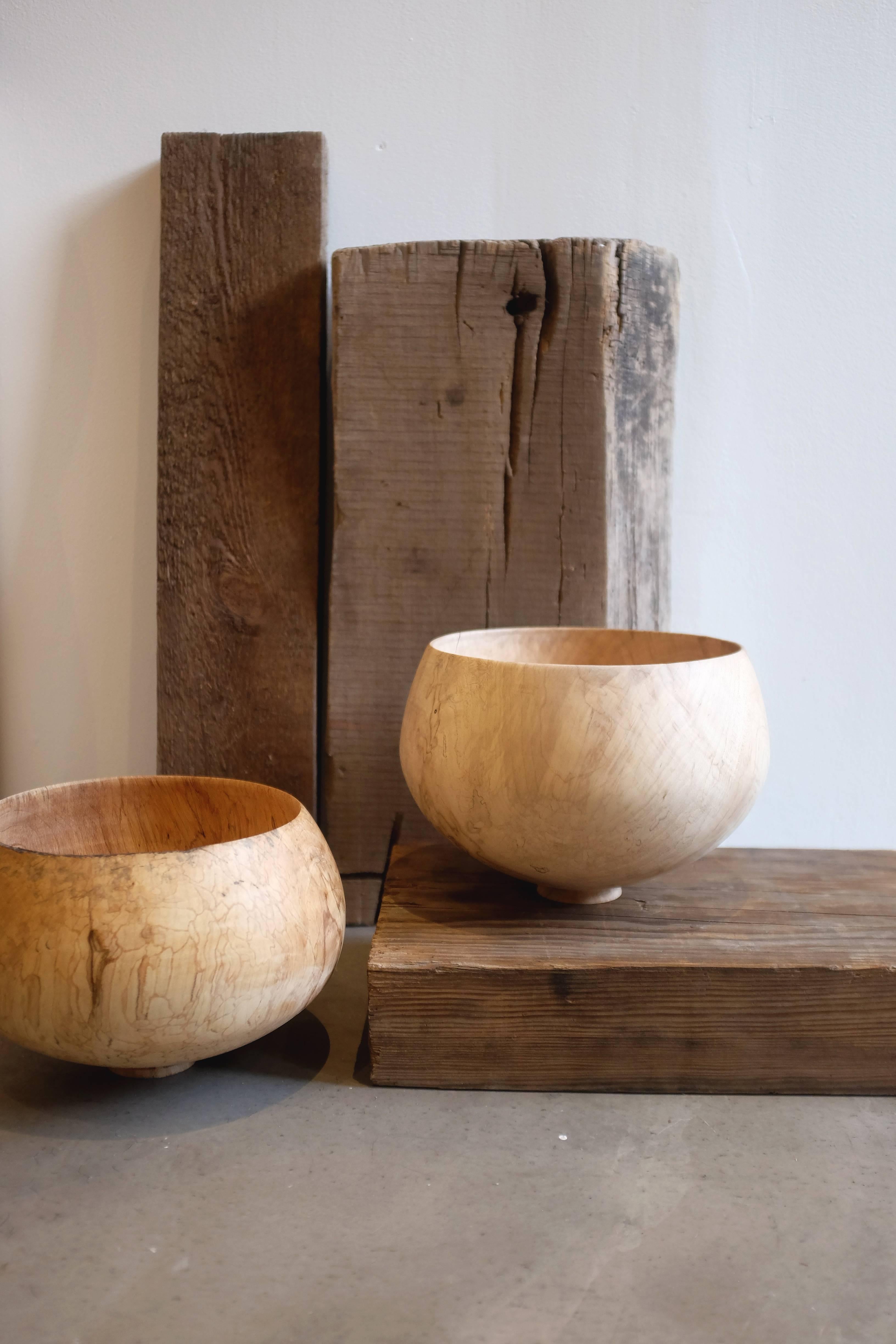 English Twin Spalted Sycamore Turned Offering Bowls on Feet For Sale