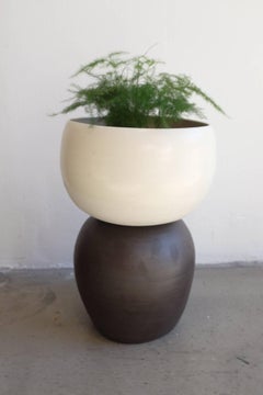Asymmetrical Reversible Black 'Deep Brown' and White Porcelain Planter