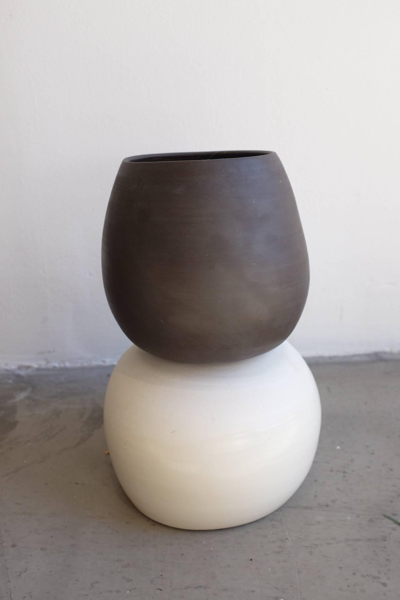 Asymmetrical Reversible Black 'Deep Brown' and White Porcelain Planter For Sale 1
