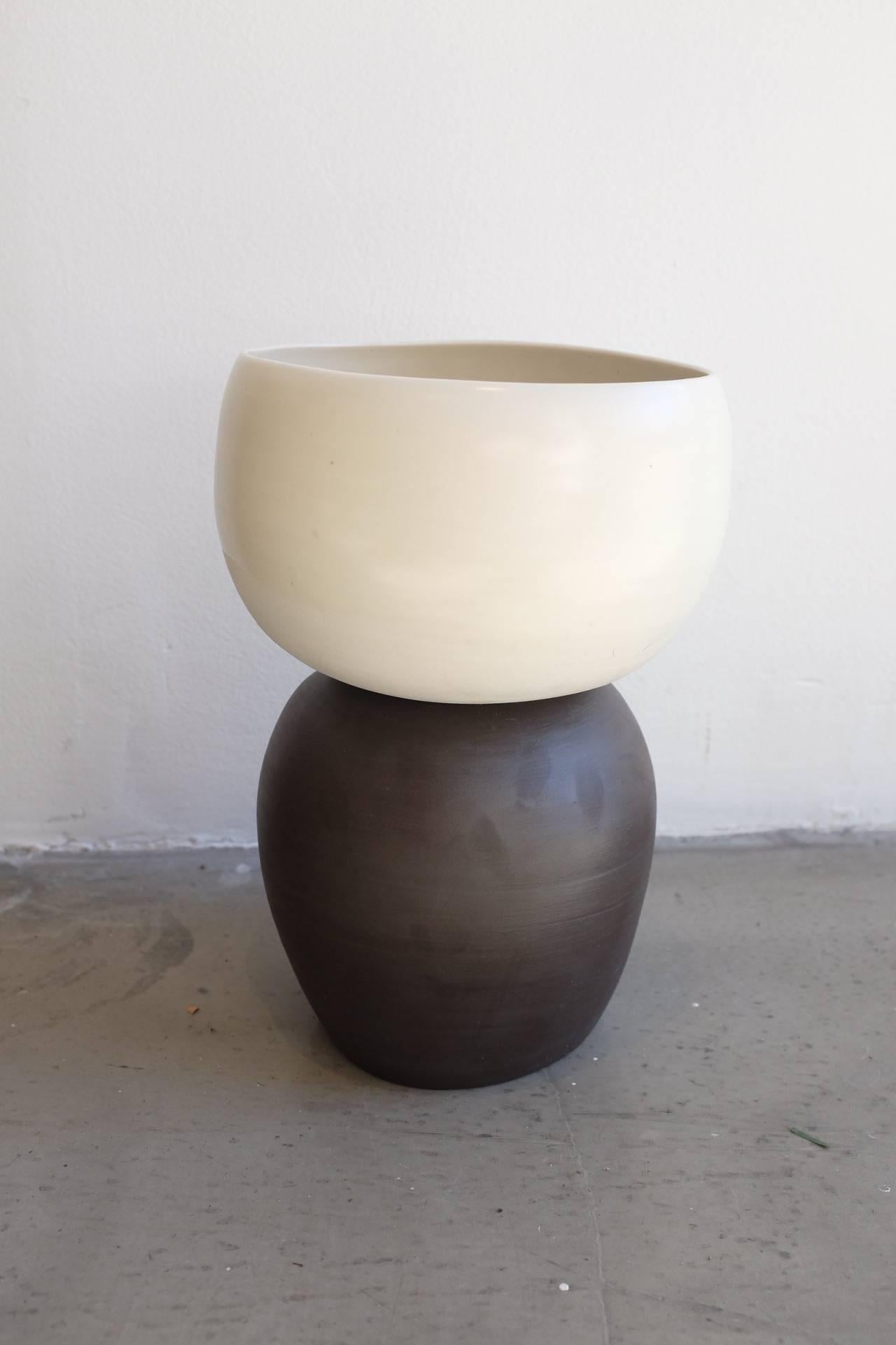 Contemporary Asymmetrical Reversible Black 'Deep Brown' and White Porcelain Planter For Sale