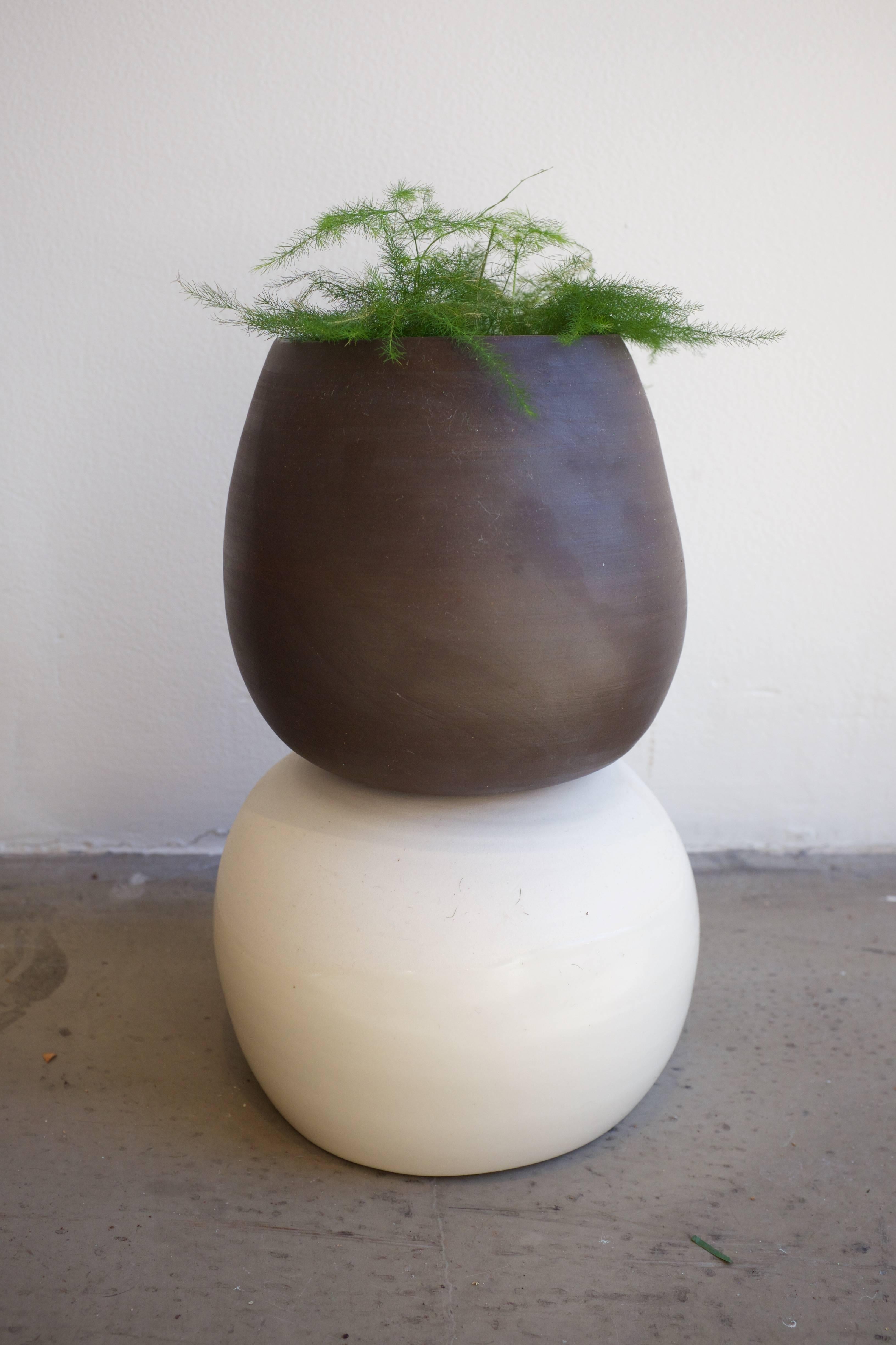 American Asymmetrical Reversible Black 'Deep Brown' and White Porcelain Planter For Sale