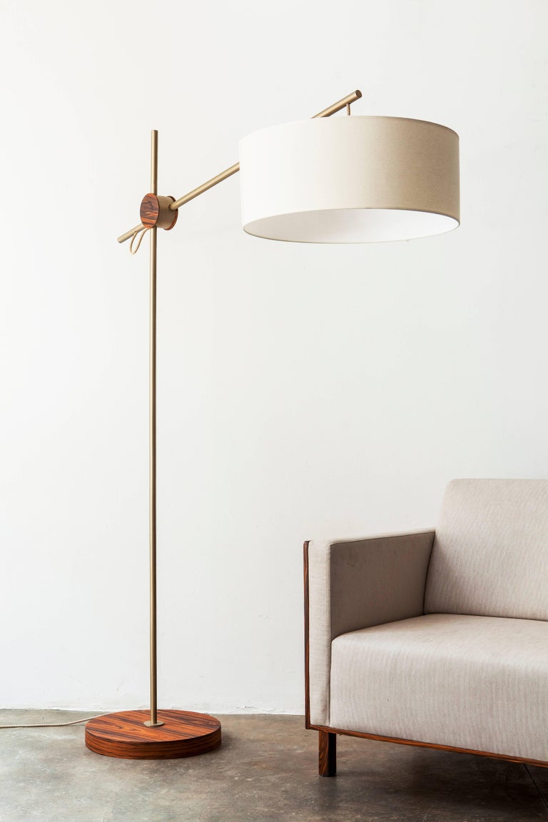 "Rotula" Minimalist Style Floor Lamp in Painted Steel and Pau Ferro