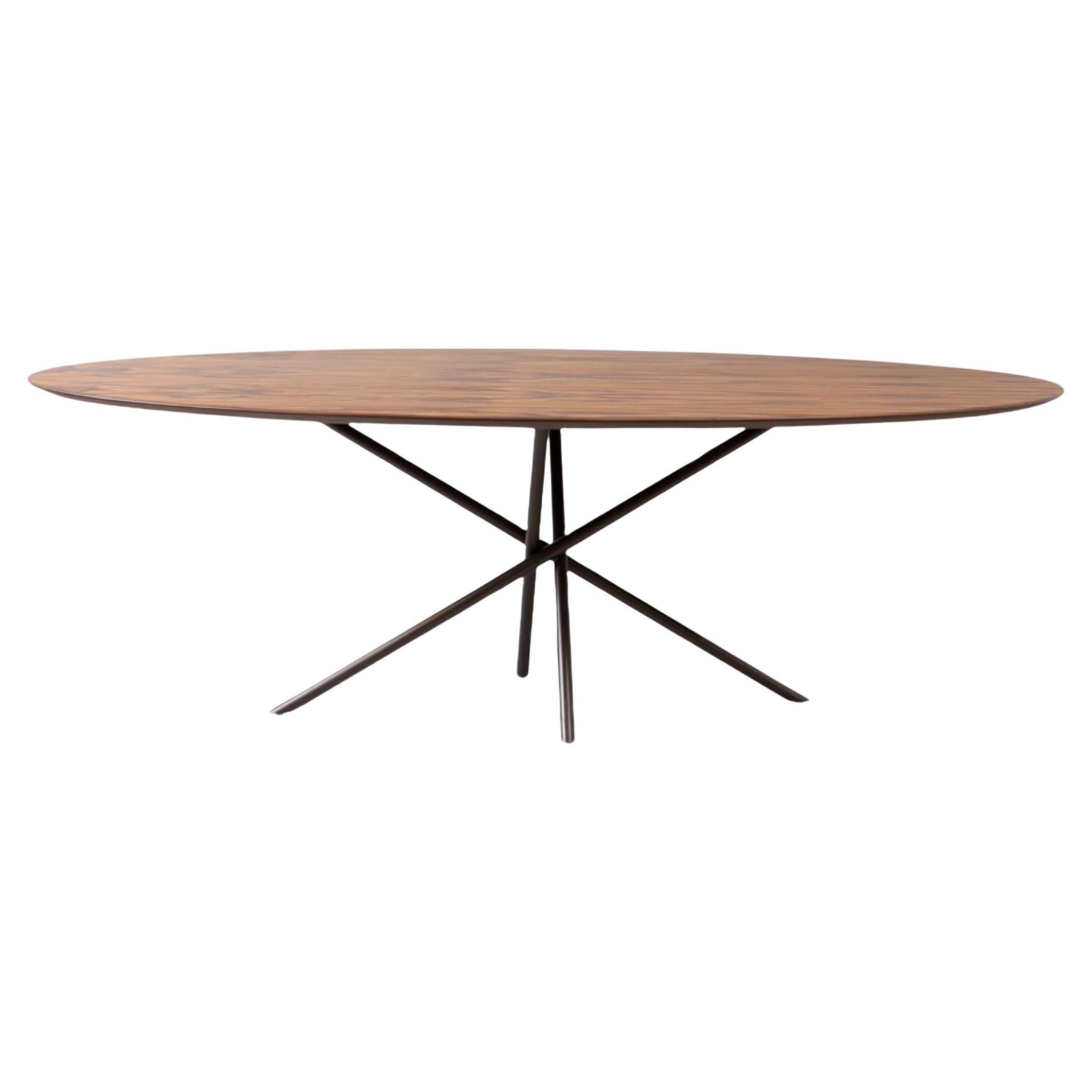 "Hastes" Oval Modernist Dining Table Black Steel and Pau Ferro Brazilian Wood For Sale