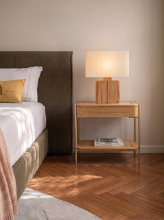"Gabie" bedside table in painted metal and natural wood