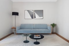 Modernist "Circulos" coffee table round, painted steel and natural wood