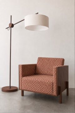Sillón minimalista "Lina" de tela tapizada y laterales de madera natural
