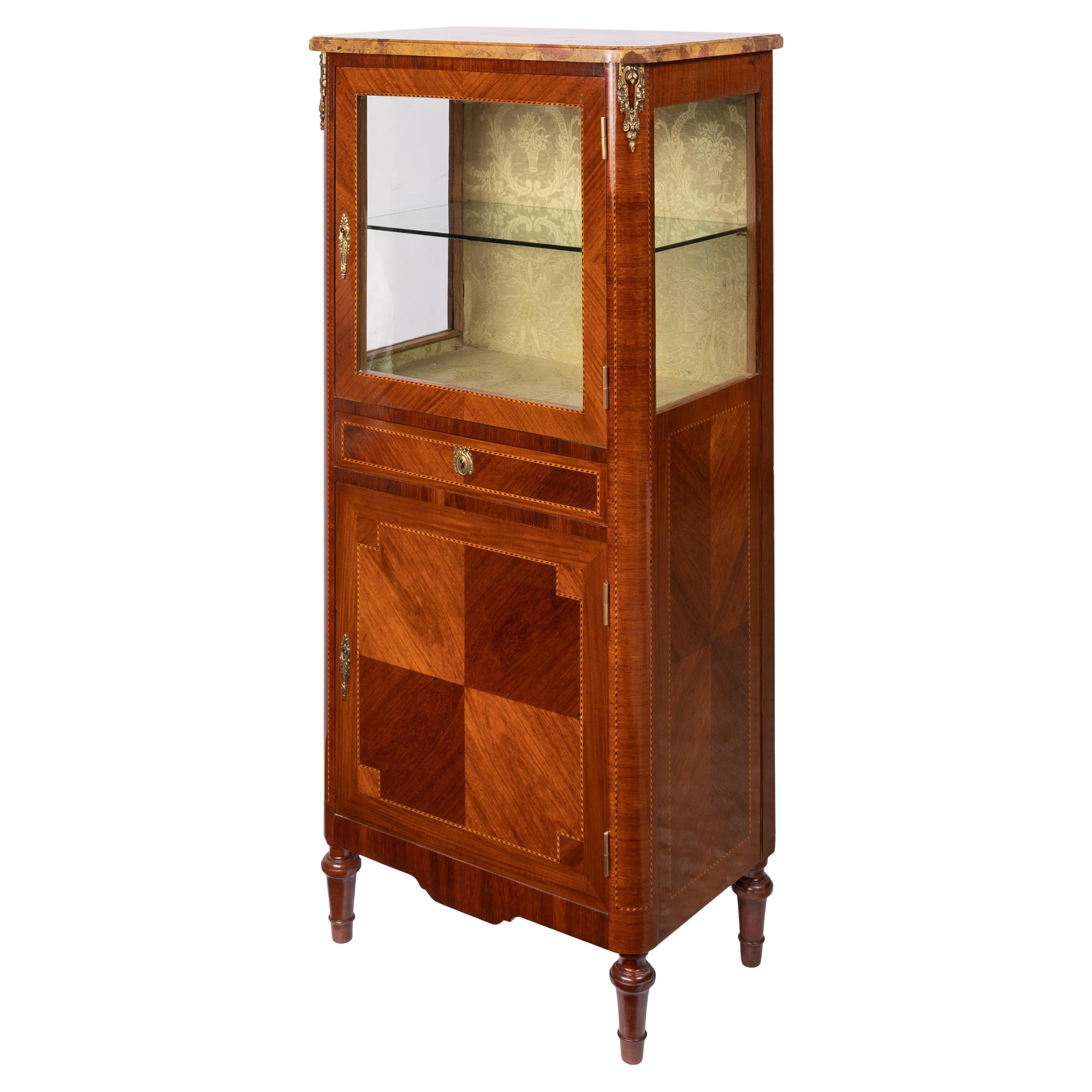 Small-Scale 19th Century French Display Vitrine, Glass Shelf, Fine Wood Grain
