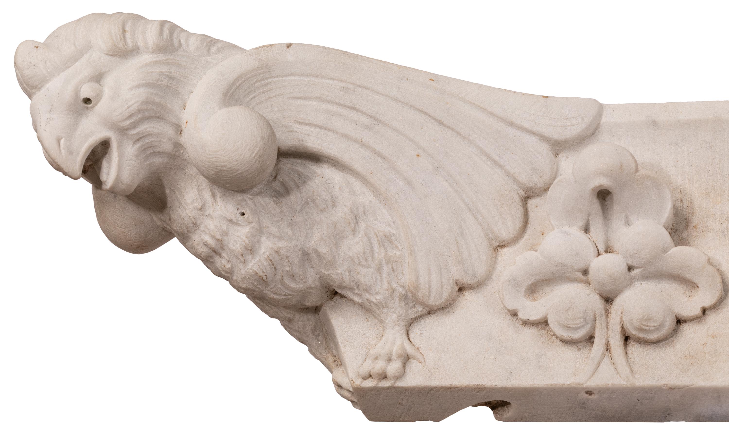 Hand-Carved French Marble Architectural Detail, Door / Window Lintel, with Birds For Sale 2