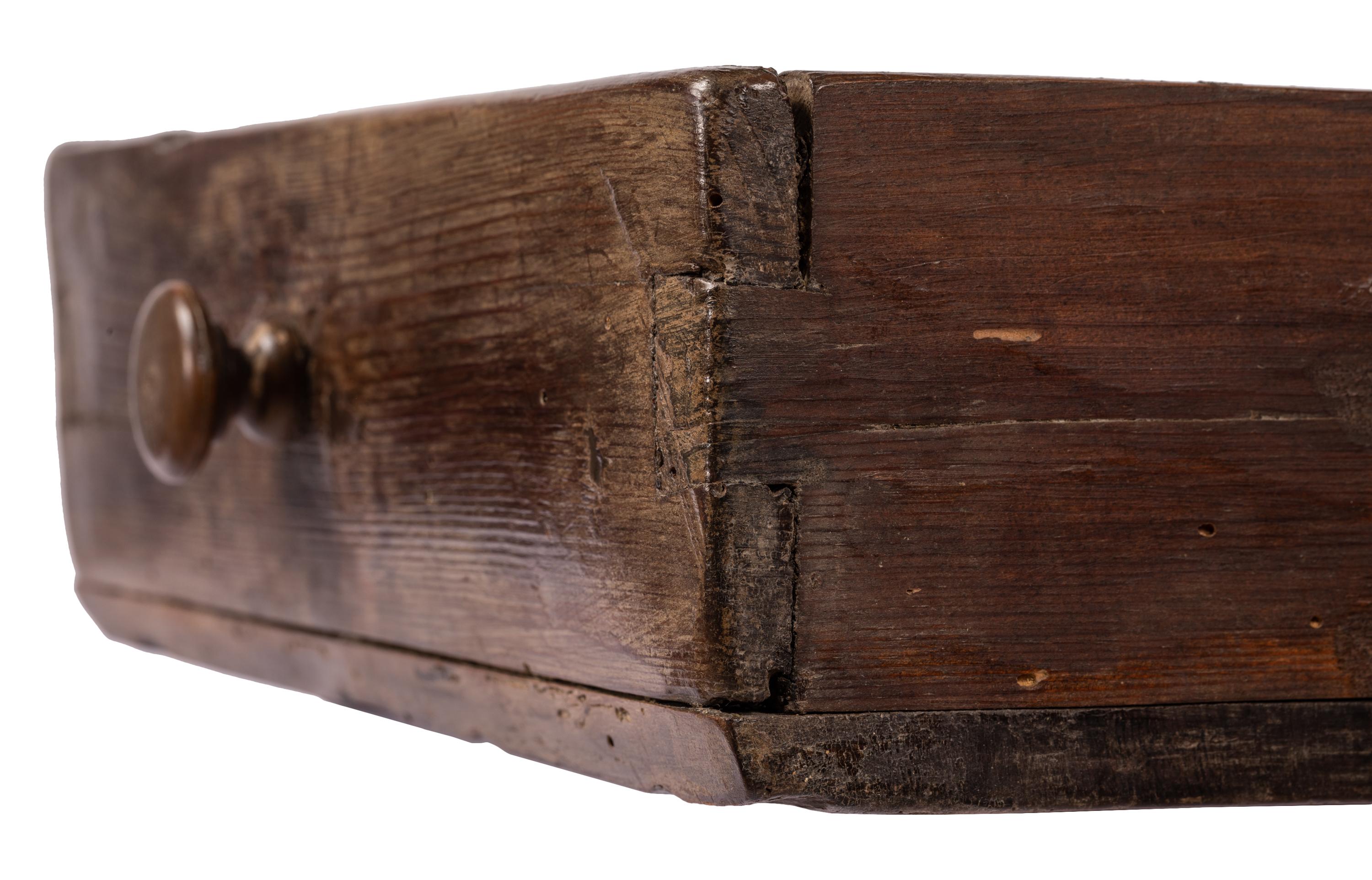 Small 18th C. Rustic Northern Spanish Table with Drawer, Intricately Hand-Carved For Sale 3