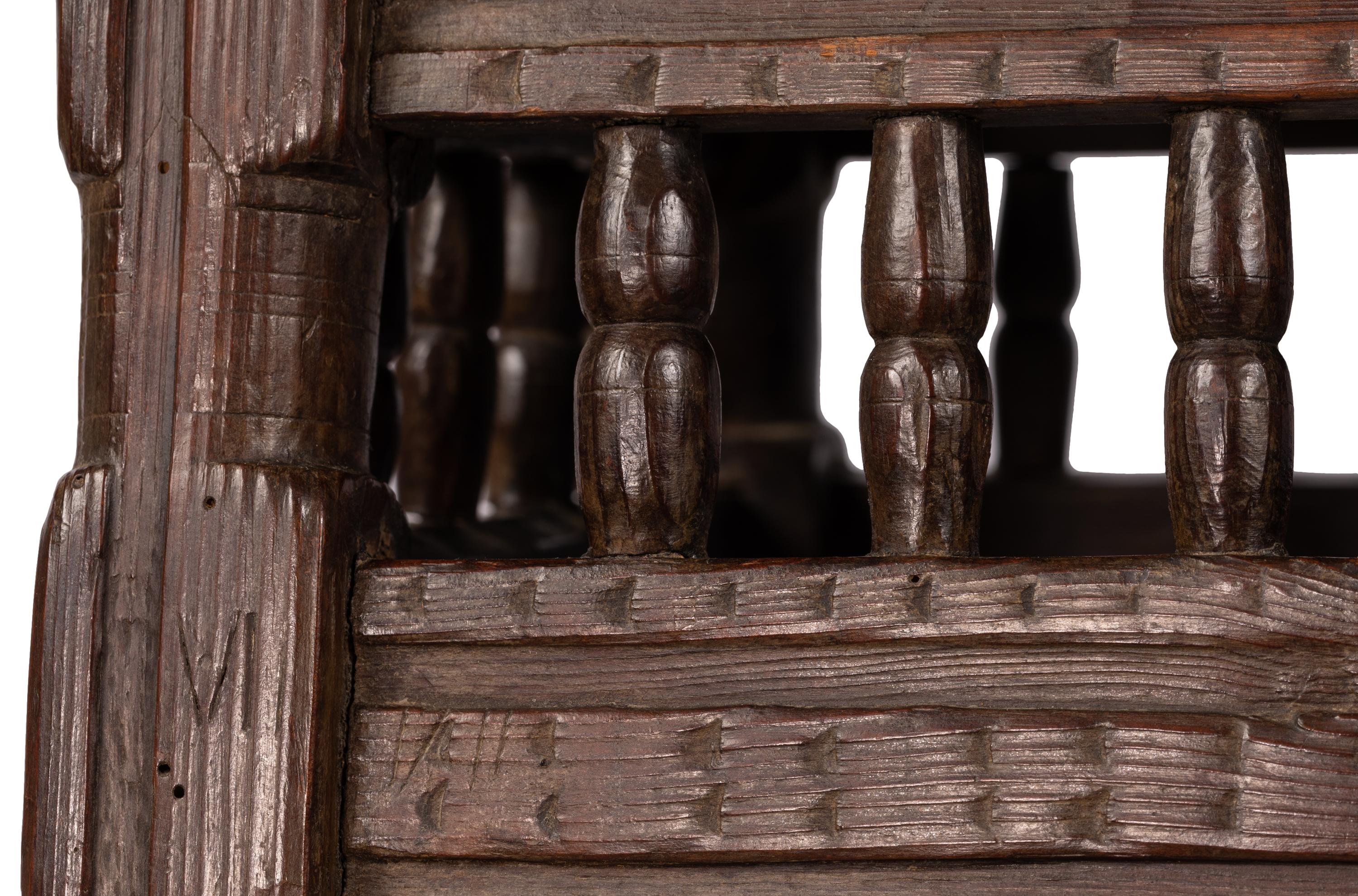 Small 18th C. Rustic Northern Spanish Table with Drawer, Intricately Hand-Carved For Sale 5