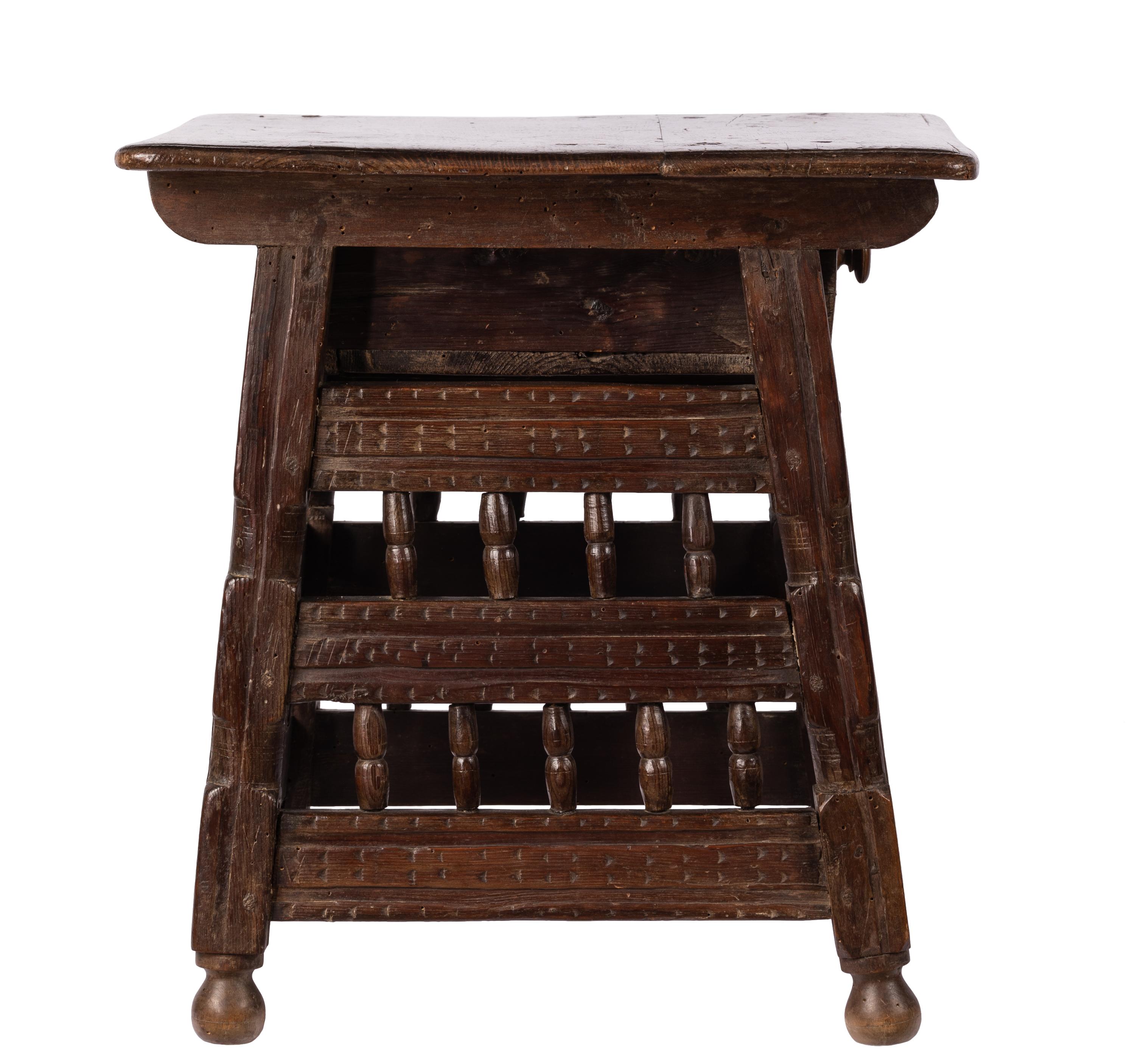 18th Century and Earlier Small 18th C. Rustic Northern Spanish Table with Drawer, Intricately Hand-Carved For Sale