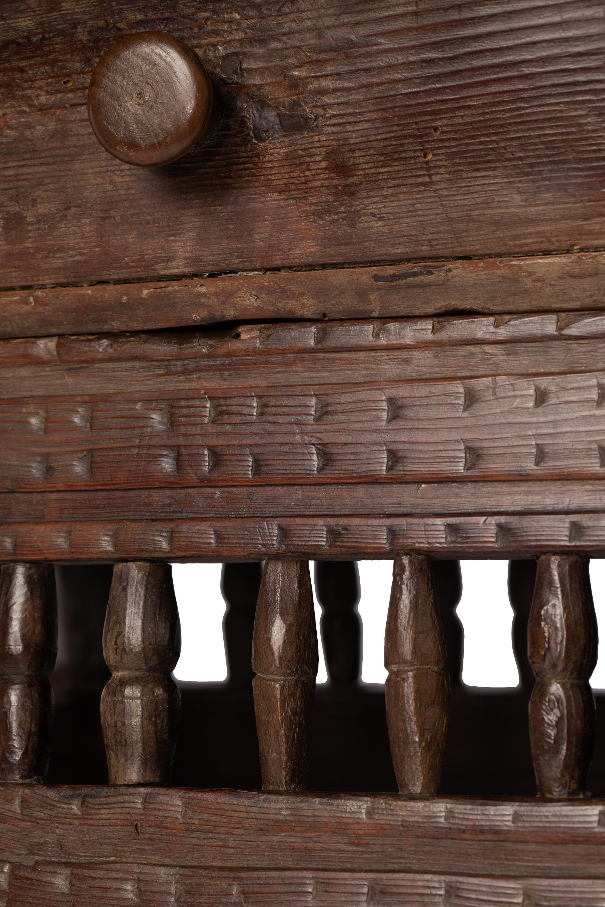 Small 18th C. Rustic Northern Spanish Table with Drawer, Intricately Hand-Carved For Sale 10