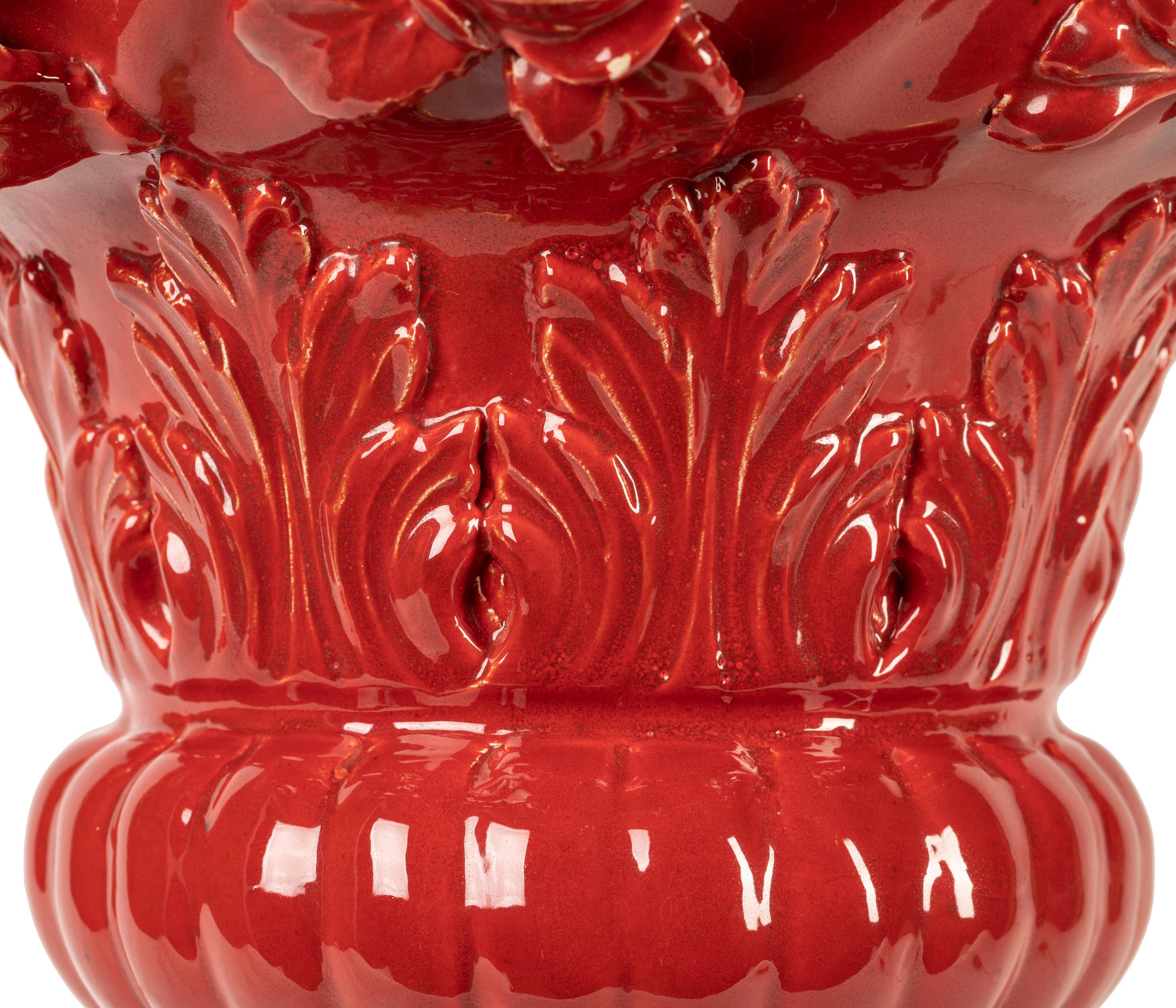 Grande lampe de table vintage du milieu du siècle en céramique espagnole, glaçure rouge vif, Manises en vente 2