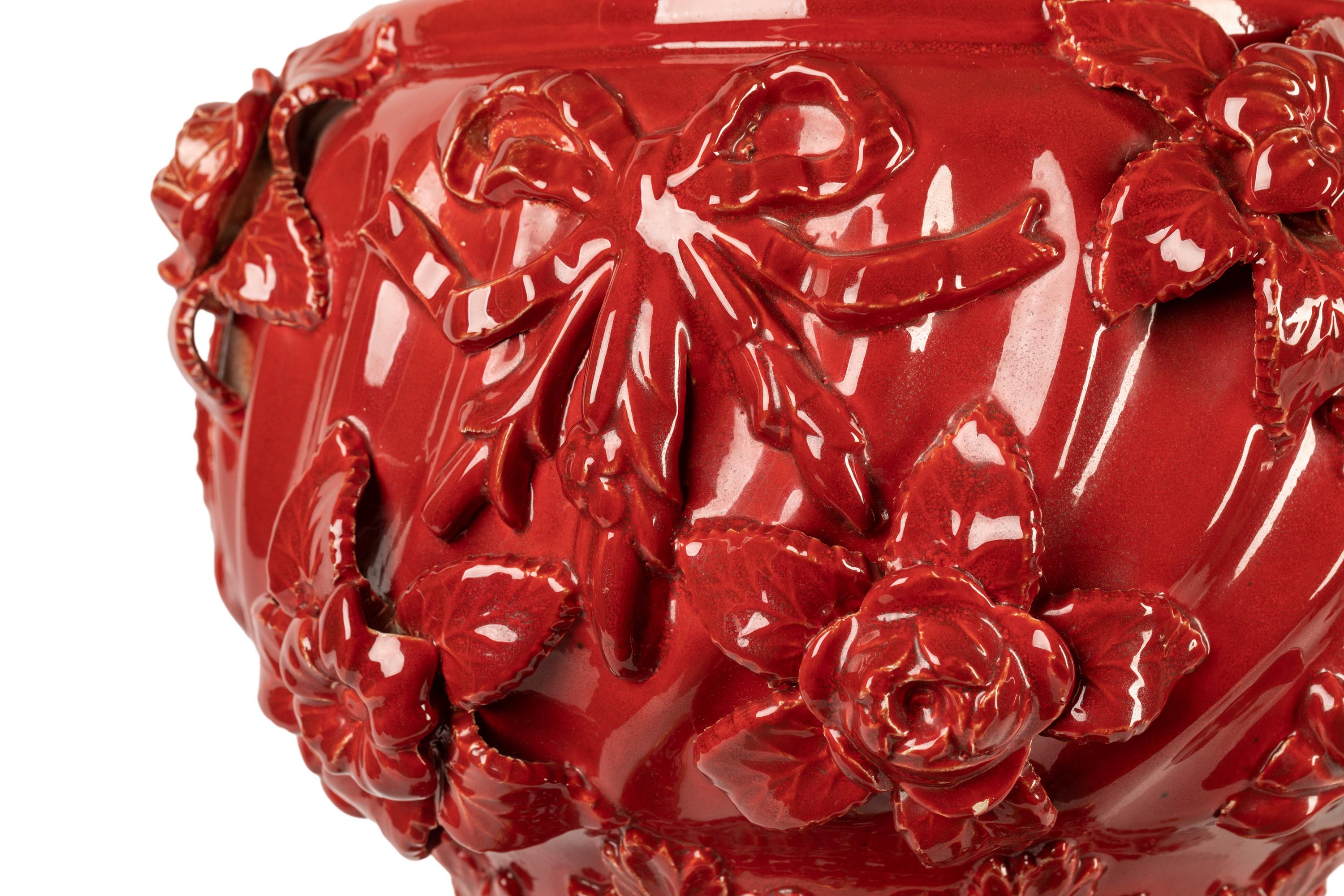 Grande lampe de table vintage du milieu du siècle en céramique espagnole, glaçure rouge vif, Manises en vente 1