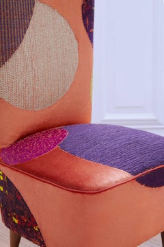 Hand Crafted Mid-century Chair, Hand Embroidered  Orange Velvet with “Circles”