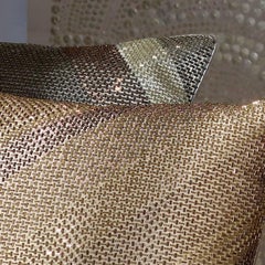 Hand Crafted Embroidered Pillows Glass Beads Geometric Diagonal Grids Gold Siver