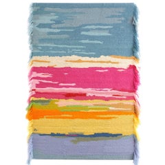 Handcrafted Hand Embroidered Mohair and Metallic Yarn Multicolored Tapestry