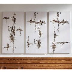 Hand Crafted Embroidered Tapestry Triptych Bronze, Gold and Glass Beads