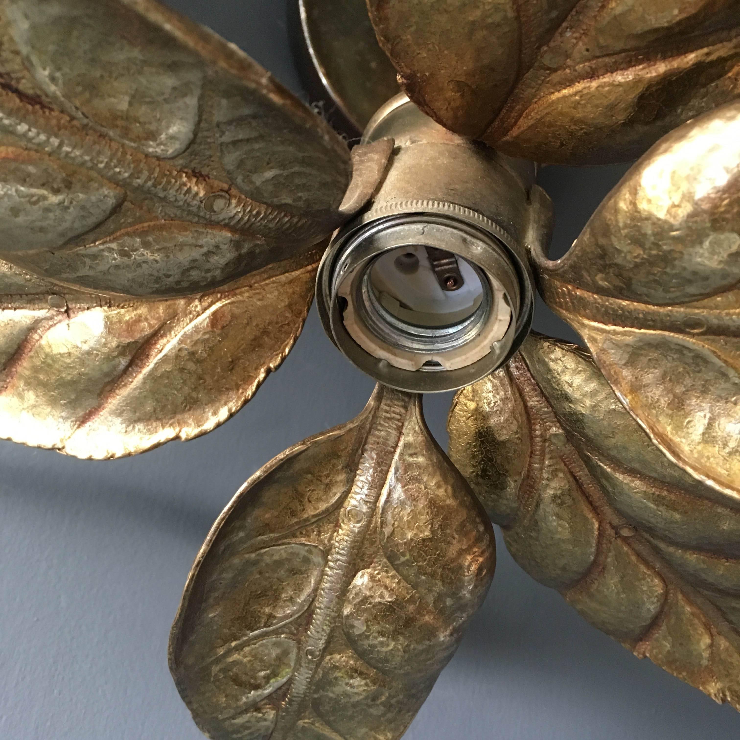 Willy Daro Triple Flower Brass Ceiling Light for Massive Lighting, Belgium, 1970 In Good Condition In Hastings, GB