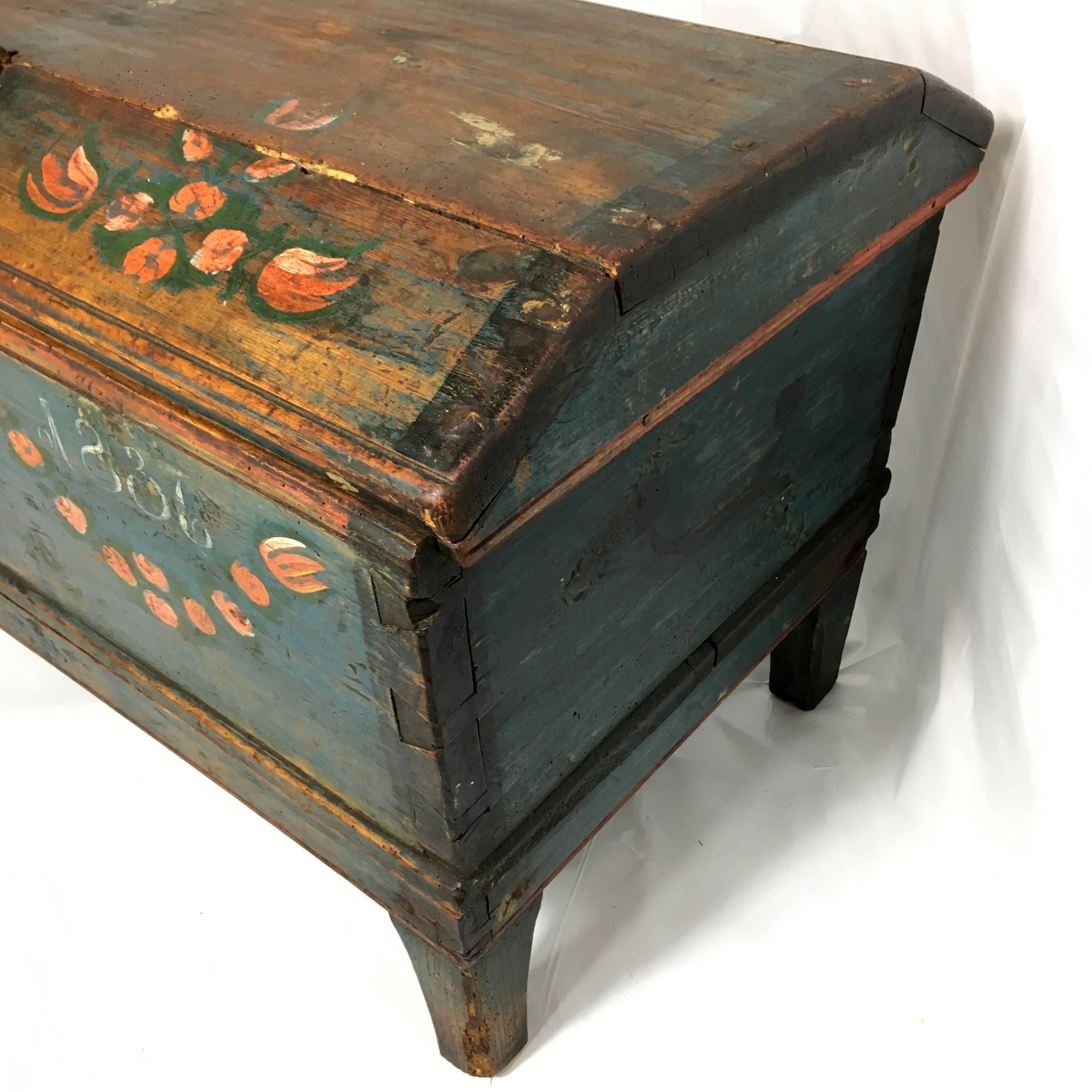 Hand-Crafted Antique Swedish Marriage Trunk, 1836