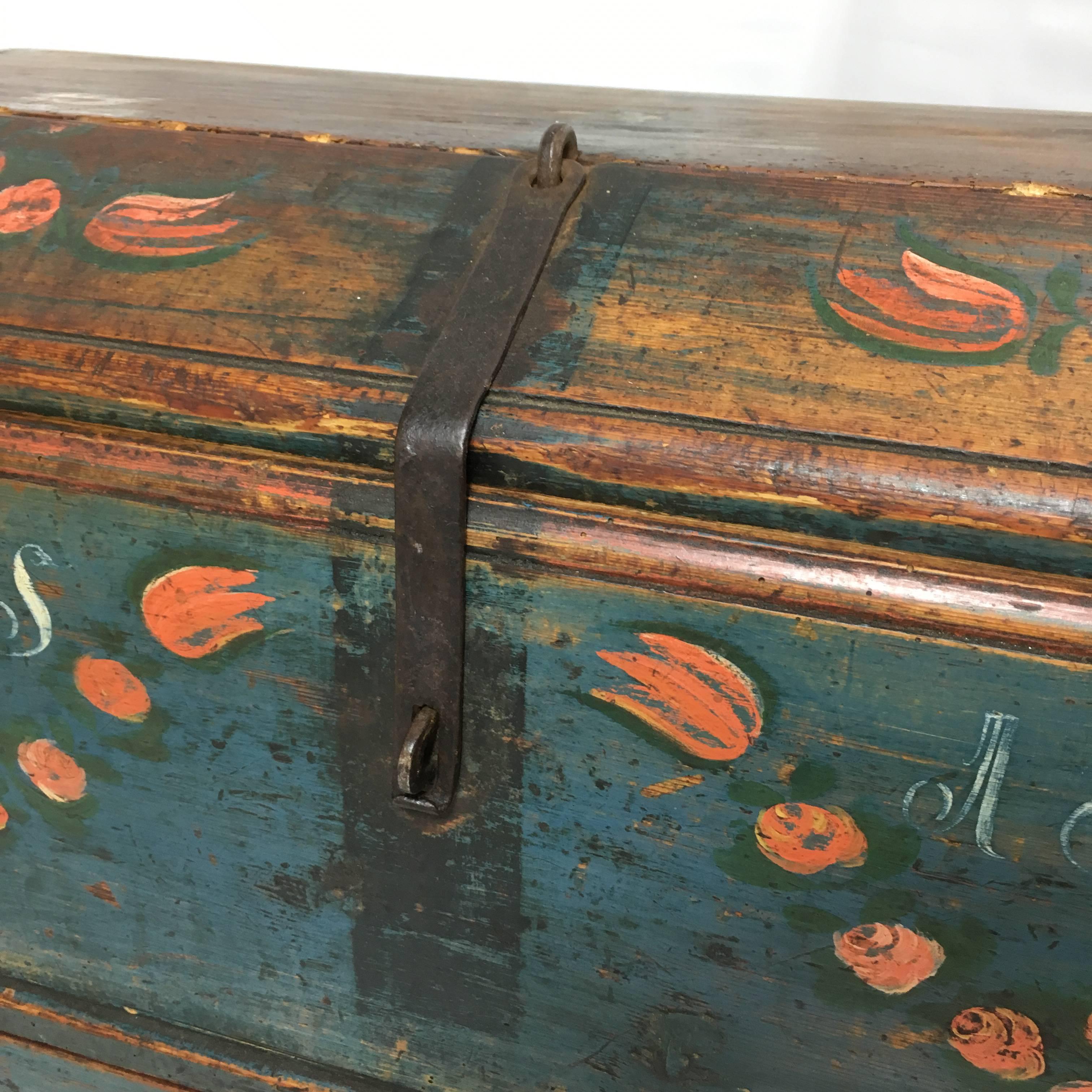 Mid-19th Century Antique Swedish Marriage Trunk, 1836