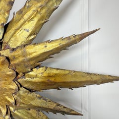 Hand-Forged 1950s Mid-Century Brutalist Sunburst Ceiling Light