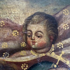 19th Century Cuzco Oil Painting Of St Christopher Carrying The Christ Child