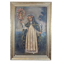 Dipinto a olio della Scuola di Cuzco del XIX secolo raffigurante Santa Rosa da Lima