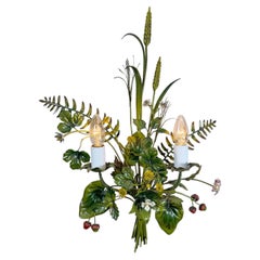 Salvadori Wandleuchte mit Wildblumen- und Obstmotiv im Tole-Stil, Italien, 1960er Jahre