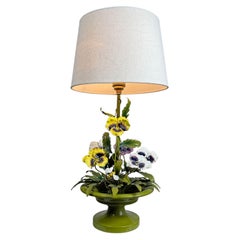 Salvadori Pansy Flowers and Leaves Table Lamp Italy 1960s